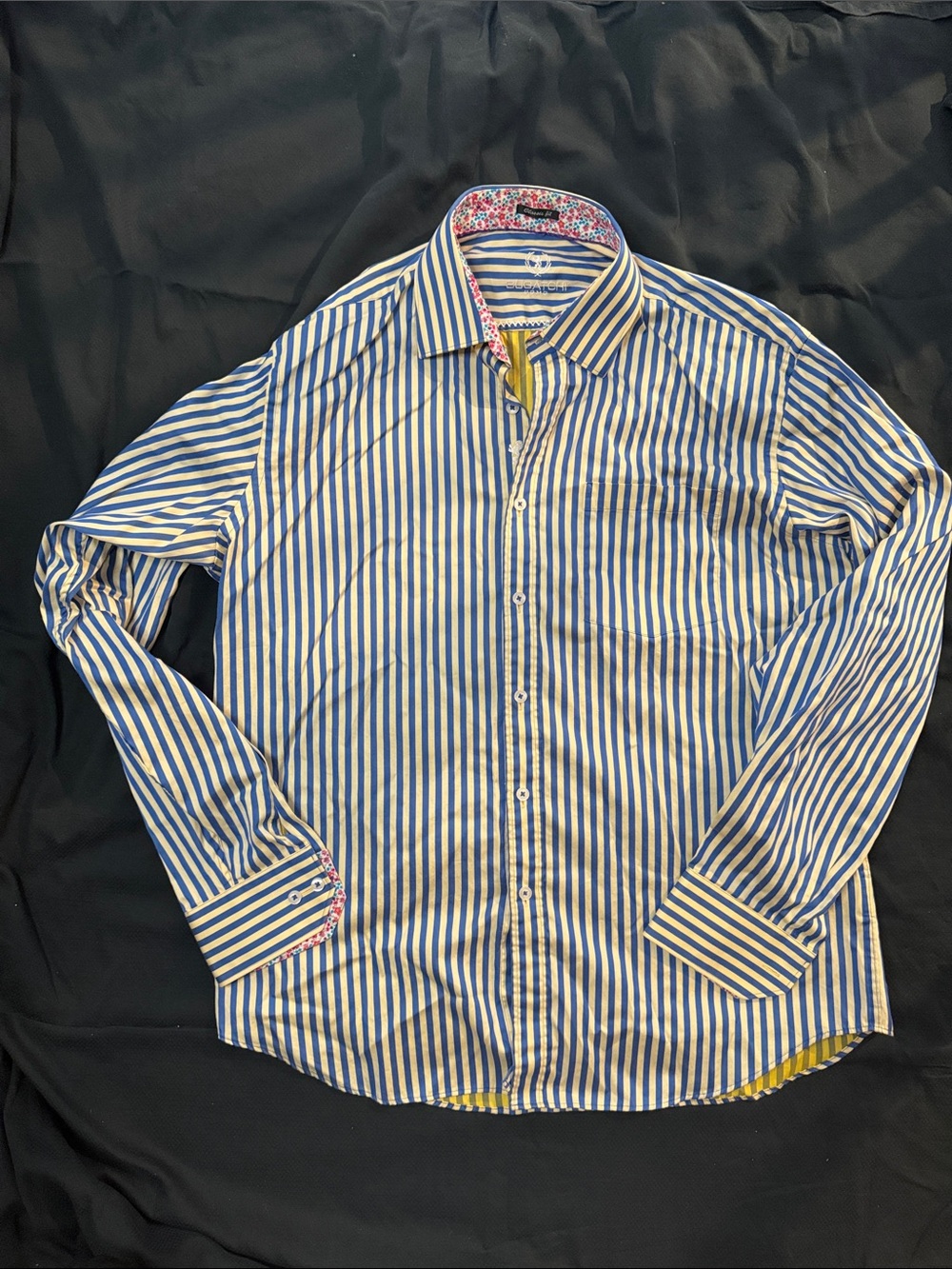 Bugatchi Blue & White Vertical Stripe Dress Shirt